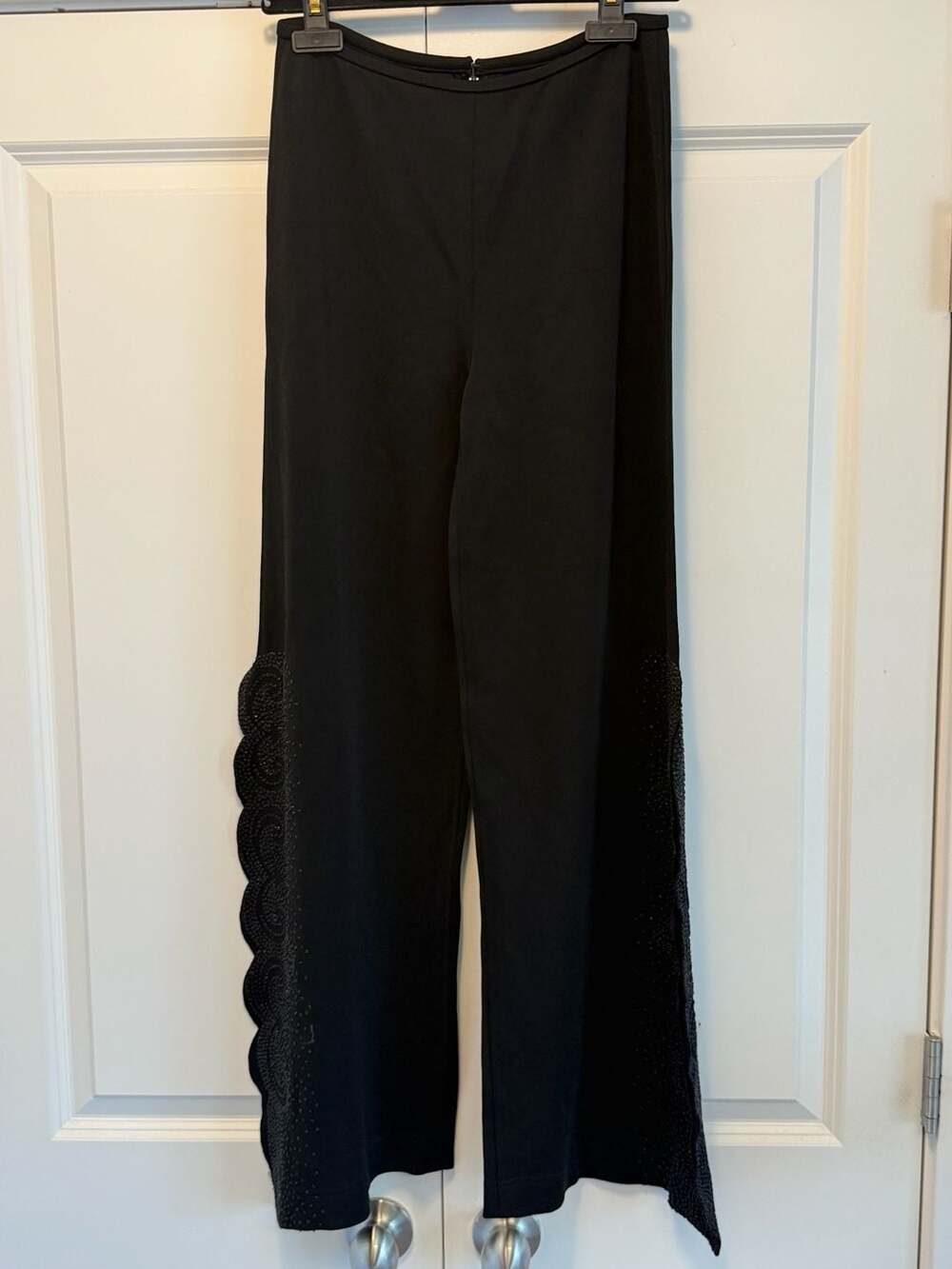 Tadashi Vintage Black Wide Leg Pants with Scalloped Beaded Side Panels And Slit